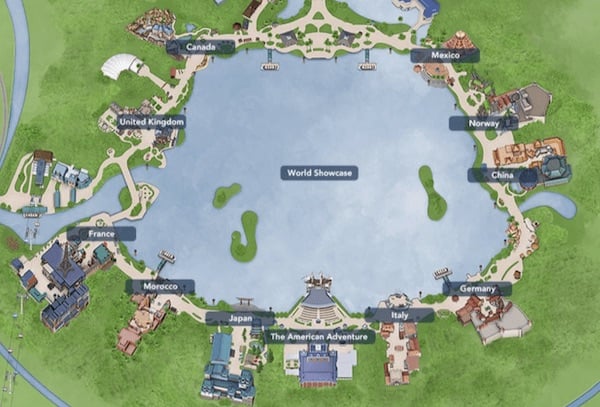 World Showcase at Epcot Map of countries